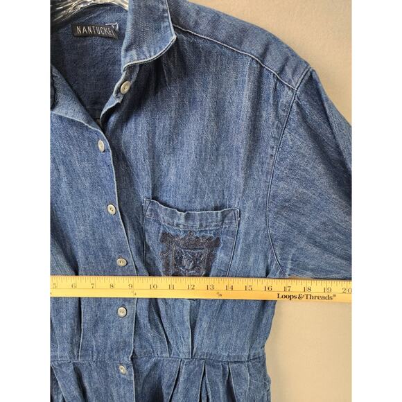 Nantucket Denim Shirt Dress Size 10 Pleated Skirt Long Sleeve Button Front - Picture 5 of 9